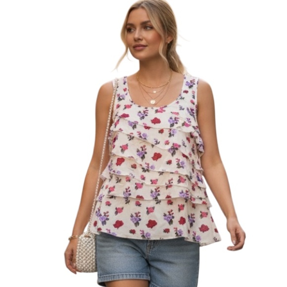 Forever 21 Vintage Silky Floral Cottagecore Coquette Top Size Large